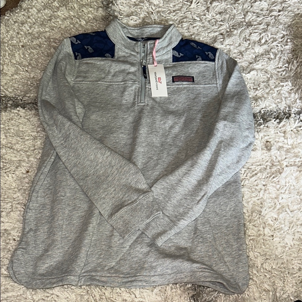 NWT Vineyard Vines Heather Grey 1/4 Zip Pullover Shep Shirt Girls Size XL (16)
